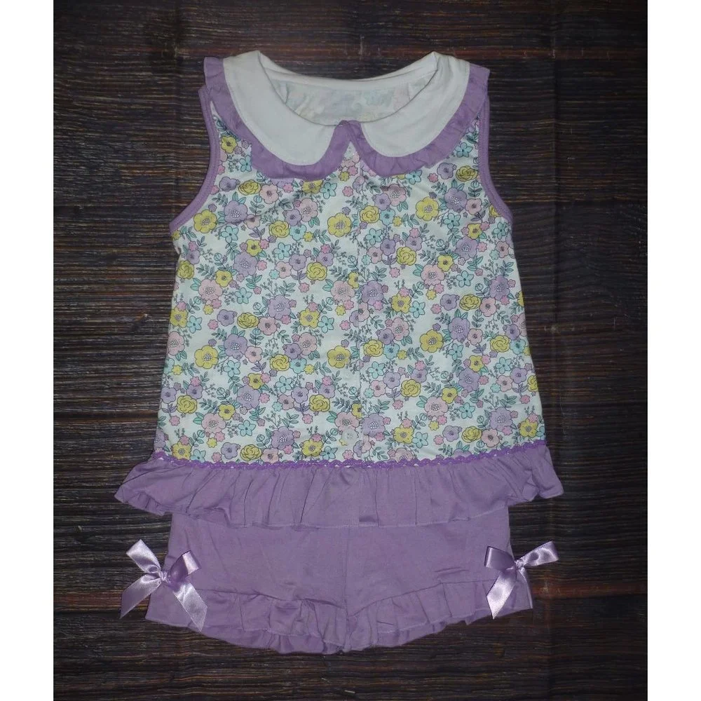 Boutique Purple Floral Collar Tunic & Shorts Girls Outfit Set